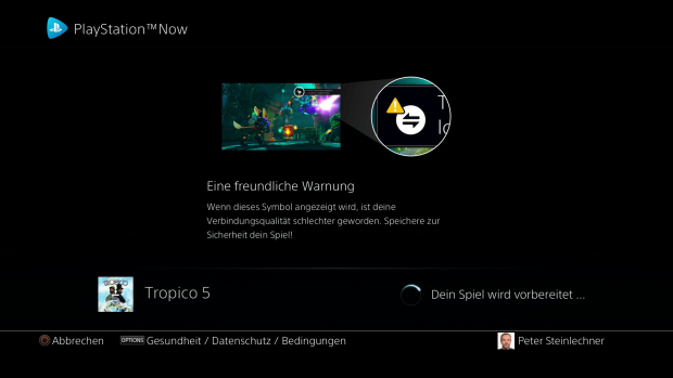 Auf potenzielle Verbindungsprobleme weist ein Symbol hin. (Bild: Golem.de / Screenshot: Sony)